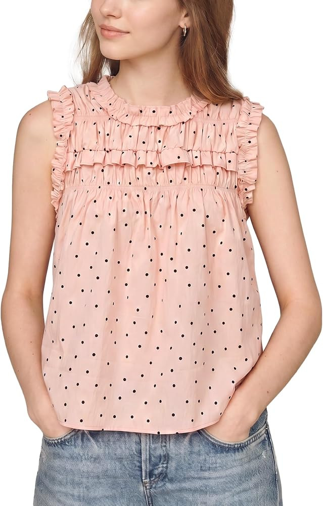 Hixiaohe Womens Polka Dot Ruffle Tops Summer Sleeveless Shirts Casual Babydoll Tank Top Flowy Pep... | Amazon (US)
