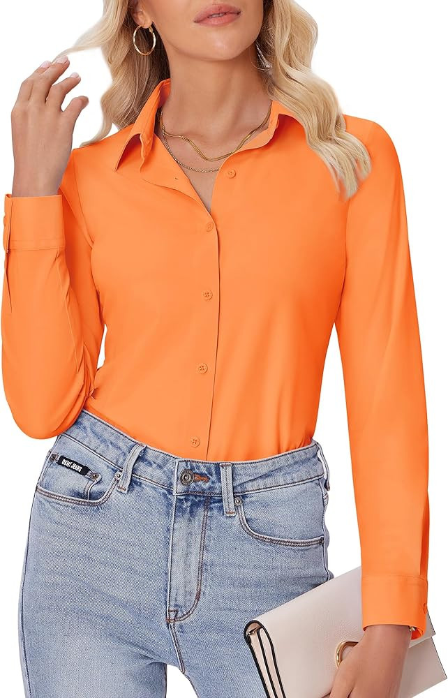 siliteelon Button Down Shirts for Women Slim fit Long Sleeve Stretch Dress Shirts Work Shirt Wrin... | Amazon (US)