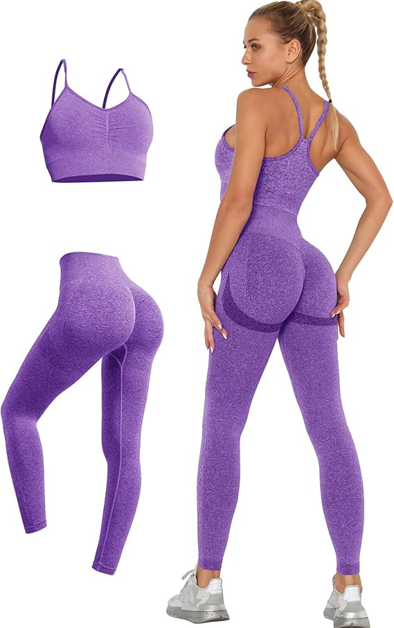 Womens 2 Piece Seamless Workout Sets Butt Lifting Legging with Padded Stretchy Sports Bra Jogging... | Amazon (US)