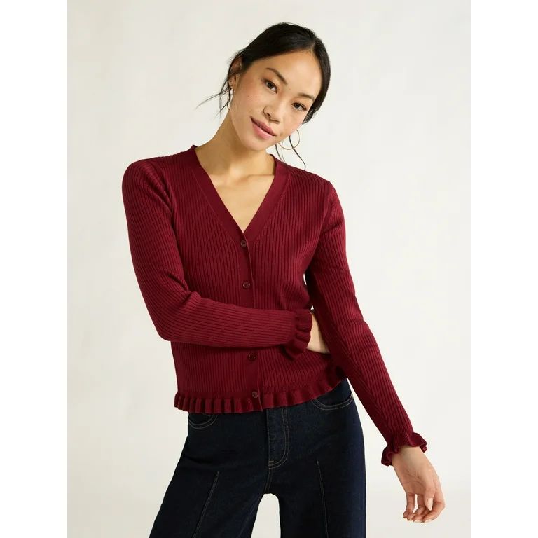 Free Assembly Women's Ruffle Hem Cardigan Sweater with Long Sleeves, Lightweight, Sizes XS-XL | Walmart (US)