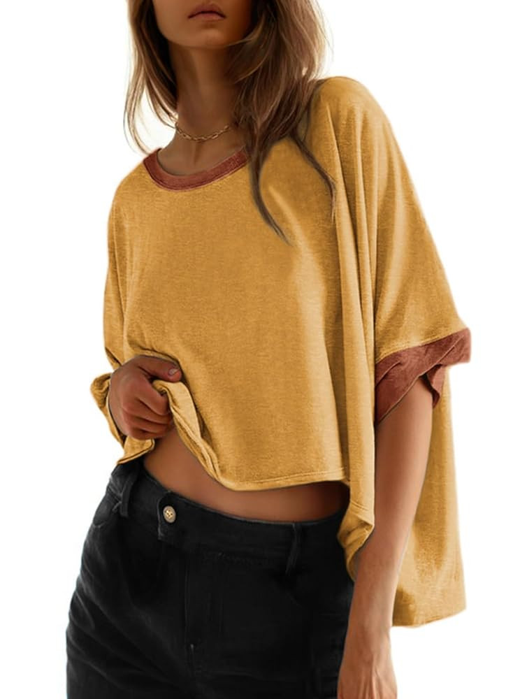 Dokotoo Summer Shirts 2025 Womens Solid T Shirts for Women Loose Oversized Tops Basic Tee | Amazon (US)