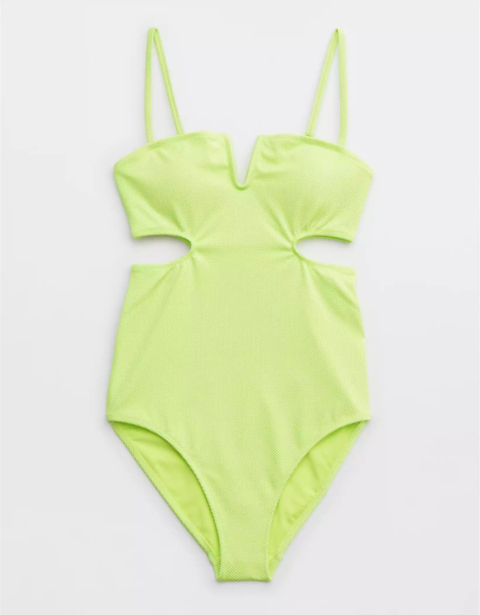 Aerie Shine Pique V Wire Cut Out One Piece Swimsuit | Aerie