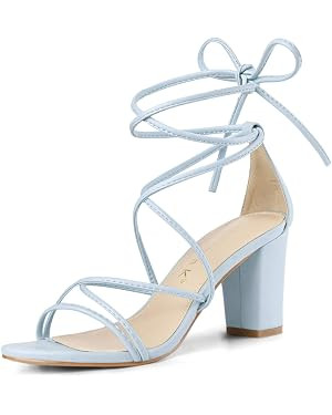 Allegra K Women's Strappy Lace Up Chunky Heeled Sandals | Amazon (US)