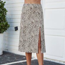 Cheetah Print Side Split Skirt | SHEIN