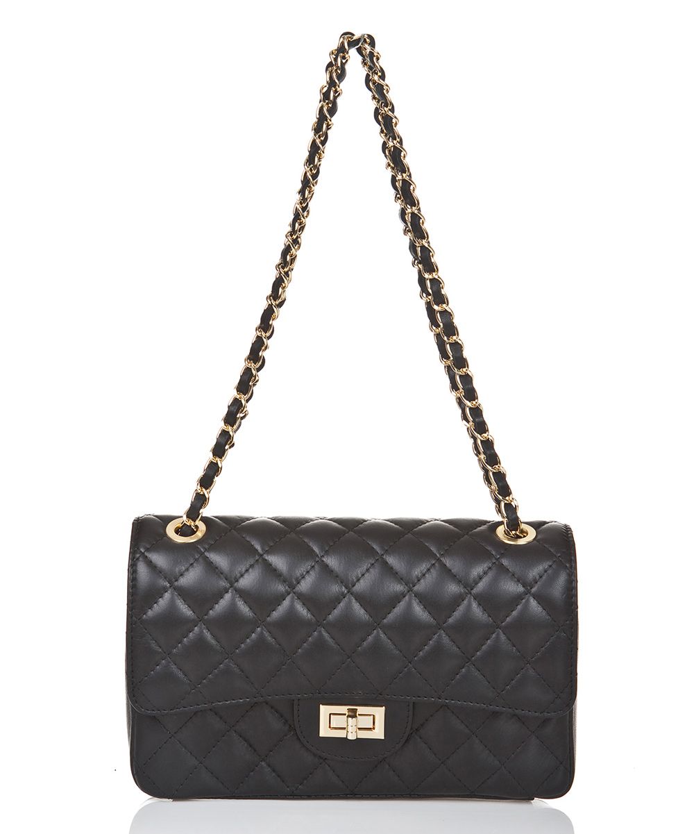 Markese Women's Crossbodies BLACK - Black Quilted Leather Crossbody Bag | Zulily