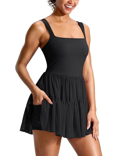 Soothfeel Tennis Dresses for Women Athletic Dress with Built in Shorts & Bra Flowy Golf Workout Dresses with Pockets Summer Black, Medium | Amazon (US)