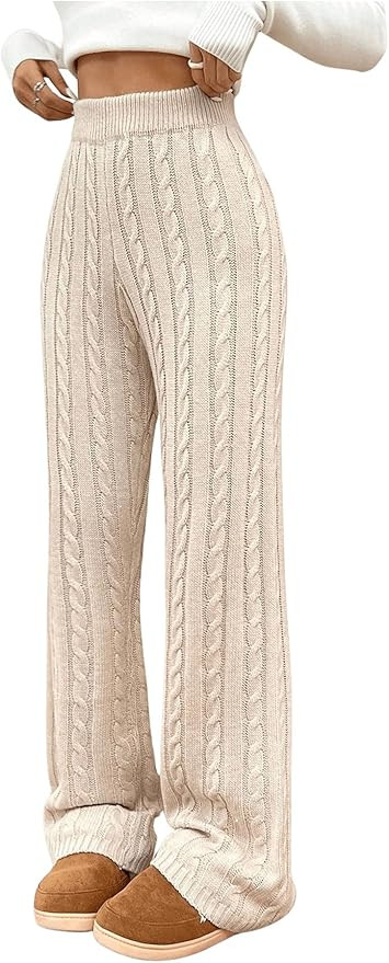 SHENHE Women's Cable Knit Sweater Pants High Waisted Casual Lounge Pants Fall Knit Pants | Amazon (US)