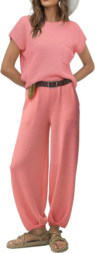 Ugerlov Women's Two Piece Outfits Sweater Sets Knit Pullover Tops and High Waisted Pants Lounge S... | Amazon (US)