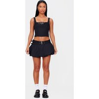 Black Twill Buckle Puff Ball Skirt | PrettyLittleThing US