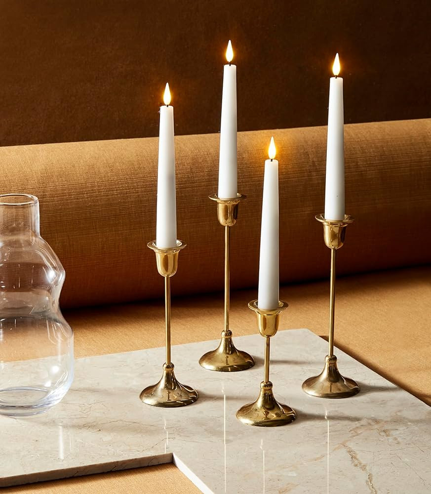 LampLust Gold Candle Holders Taper Candle Holder, Set of 3 Brass Candlestick Holders, Mixed Heigh... | Amazon (US)