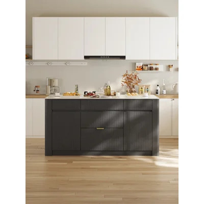 Mid-Century Modern 72" Kitchen Island with Sintered Stone Top & Storage Cabinet | Wayfair North America