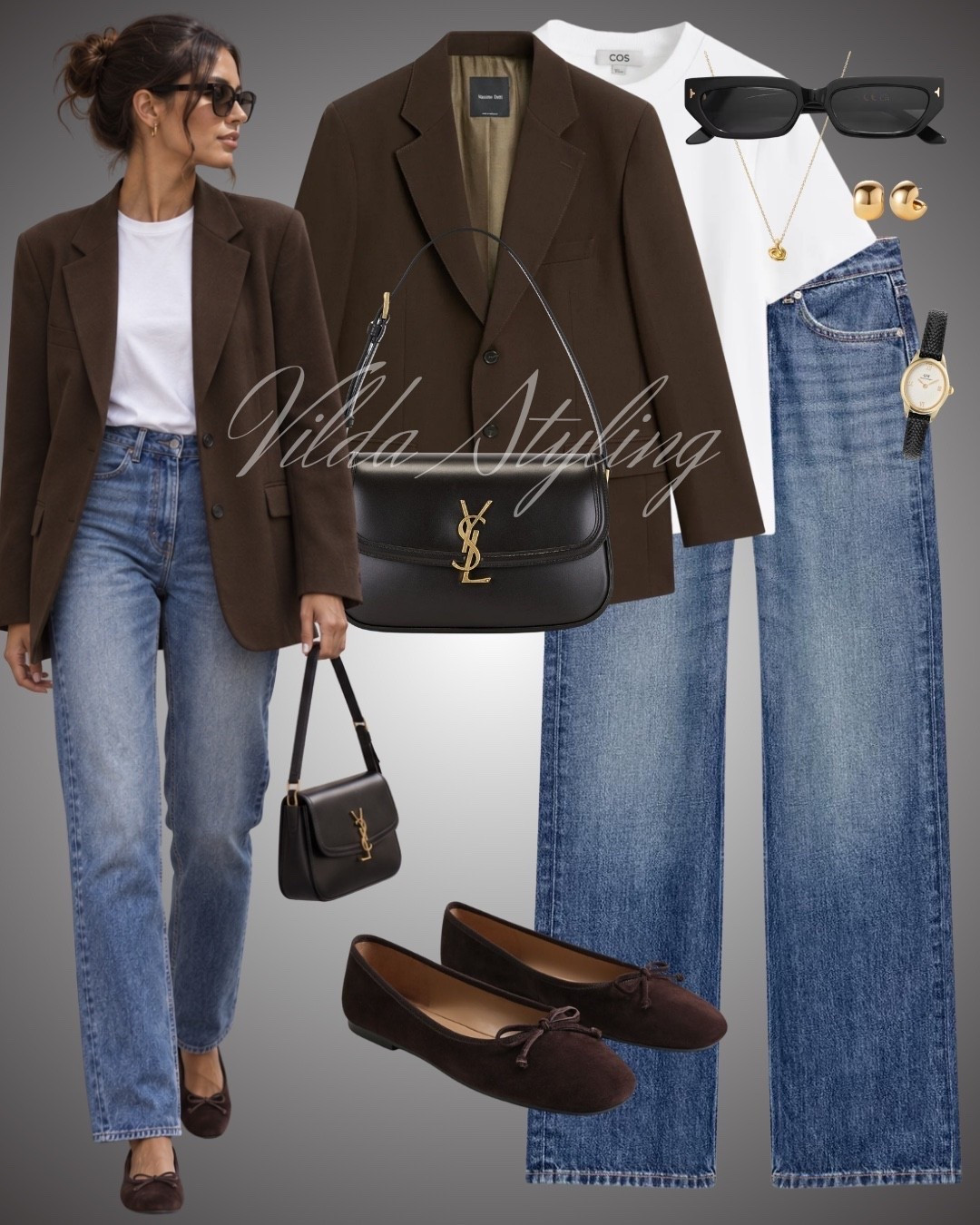 Chocolate brown and denim—the perfect everyday pairing 🤎 A timeless blazer, classic white tee, wide-leg jeans and chic ballet flats for an effortlessly polished fall look.

#LTKautumn #LTKjeans #LTKworkwear