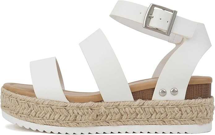 Soda Top Shoe Bryce Open Toe Buckle Ankle Strap Espadrilles Flatform Wedge Casual Sandal | Amazon (US)