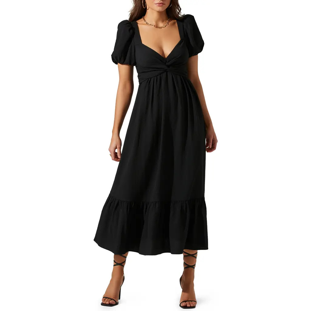 ASTR the Label Tie Back Puff Sleeve Midi Dress in Black at Nordstrom Rack, Size X-Small | Nordstrom Rack