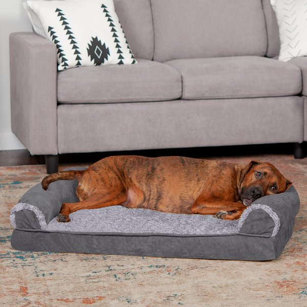 FurHaven Faux Fur & Suede Cooling Gel Sofa Dog & Cat Bed | Chewy.com