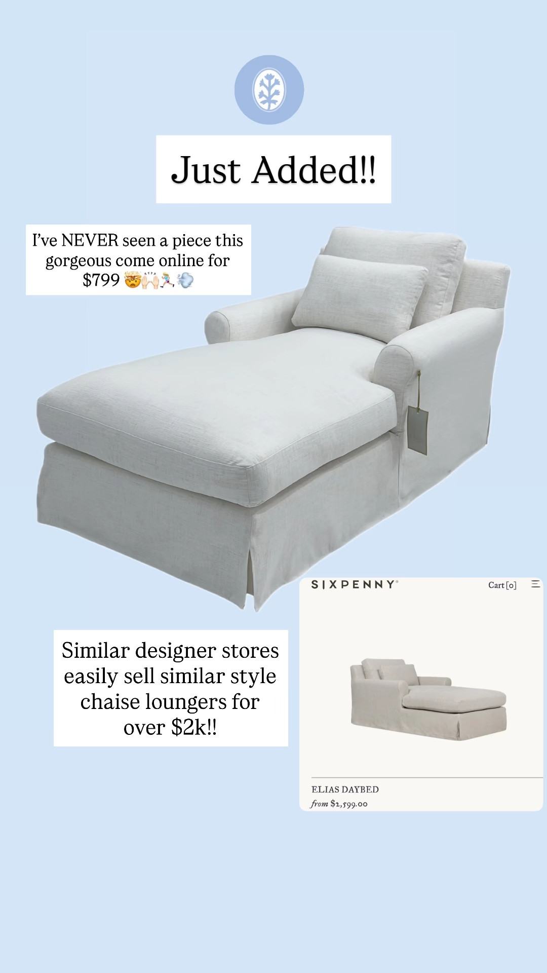 HIGH SELLOUT RISK!! Snag this gorgeous linen chaise lounger for $799 vs. designers similar styles for easily over $2,000!!! I’ve never seen a piece like this come up before and I’m certain it will go so fast!!

Love in a bay window, in an office, bedroom, any kind of lounge area!! So so gorgeous 😍
