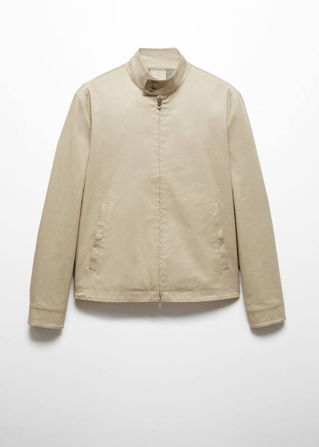 Stretch cotton jacket with zipper | MANGO (US)