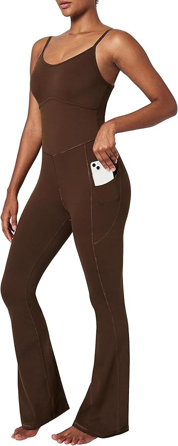 Ewedoos Flare Jumpsuits for Women with Pockets Adjustable Strap Sculpting Bodycon Jumpsuit Unitar... | Amazon (US)