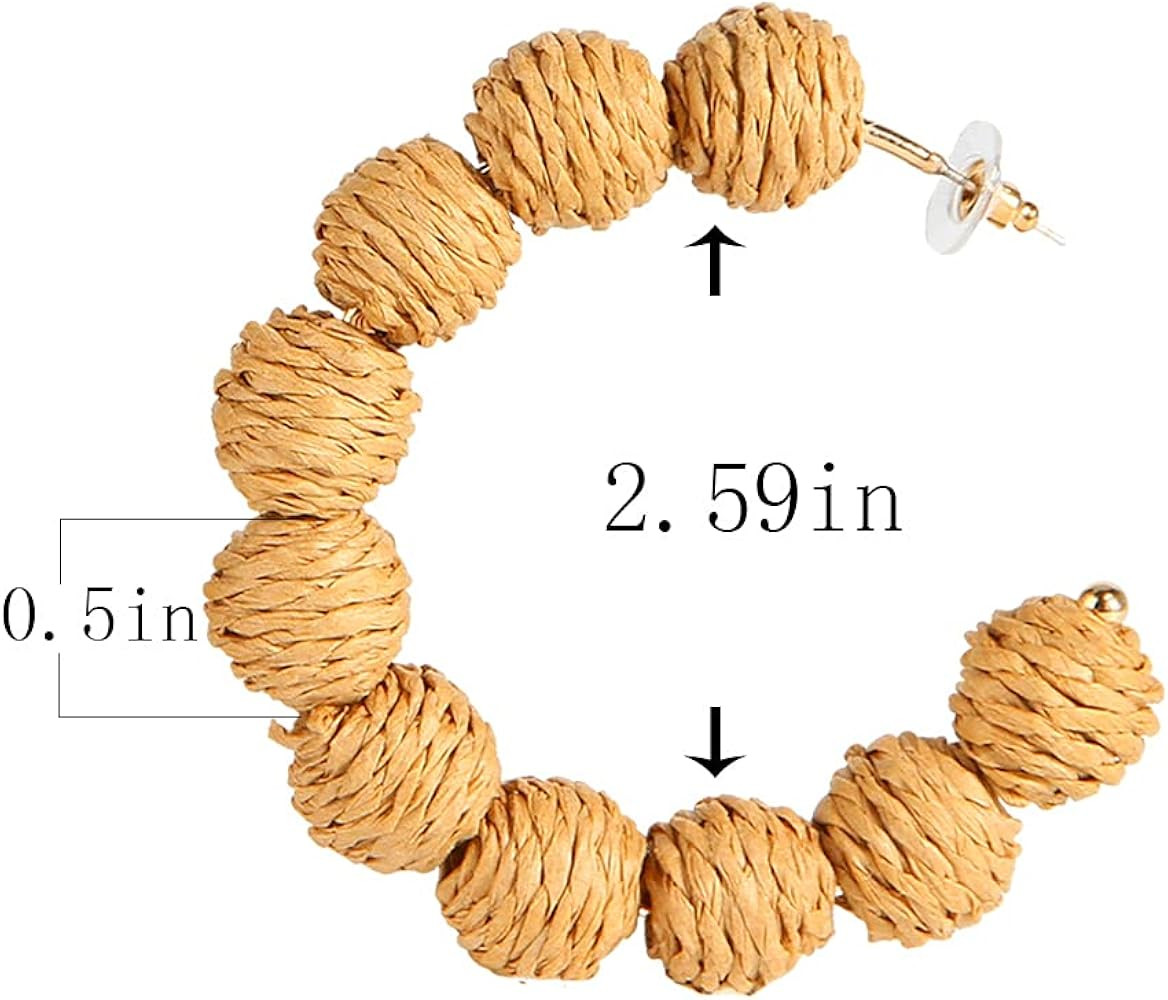 Exaggerated retro rattan big earrings lightweight geometric shape bohemian earrings handmade stra... | Amazon (US)