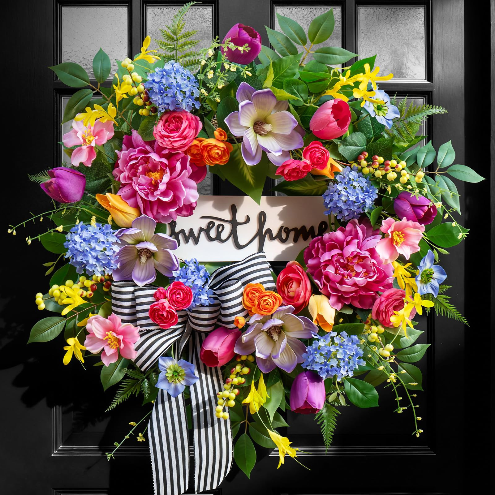 Spring Wreaths for Front Door Outside– 24 Inch Spring Door Wreath with Pink Peonies, Roses,Blue... | Amazon (US)