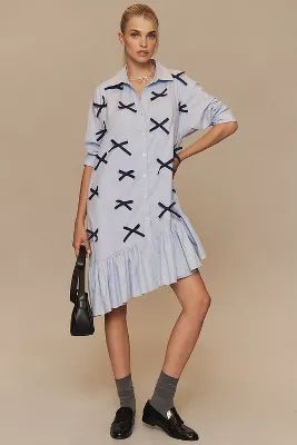 Maeve Long-Sleeve 3D Bows Asymmetrical Mini Dress | Anthropologie (US)