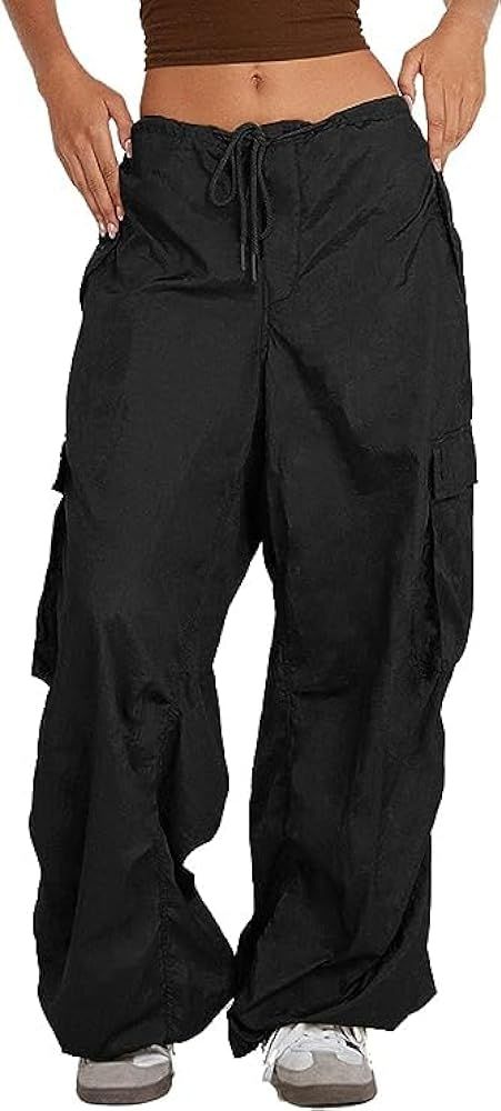 ONIRIKE Womens Parachute Pants Baggy Cargo Pants Drawstring Low Waisted Y2K Parachute Pants with ... | Amazon (US)