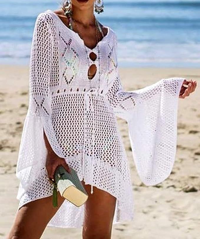 Wander Agio Beach Tops Sexy Perspective Cover Dresses Bikini Cover-ups Net Coverups | Amazon (US)