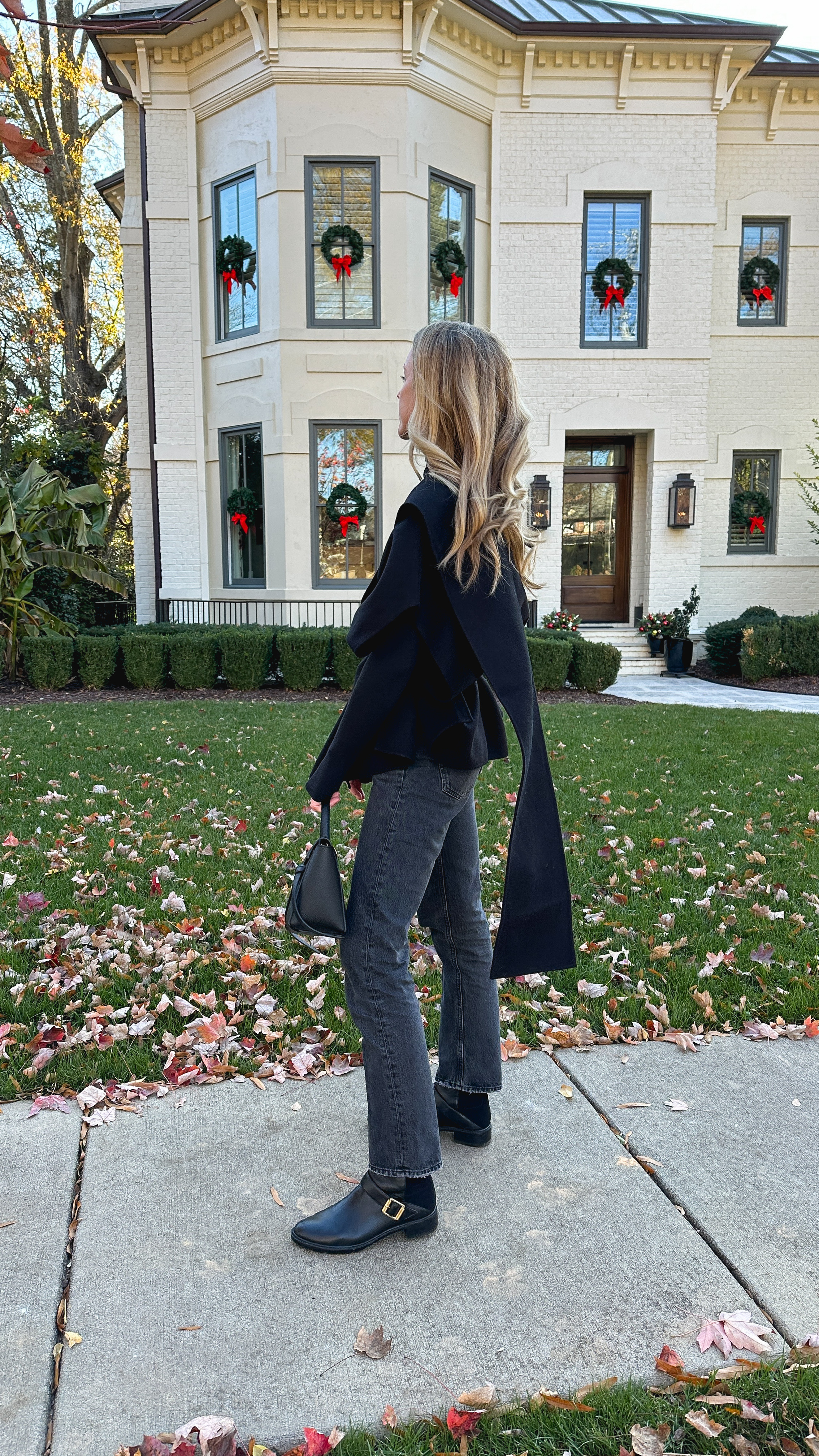 My COS cape from last year is restocked! This is a fun layer to incorporate if you like the draping/statement outerwear trend. Jeans TTS, boots are old, similar linked.  

 #LTKHoliday #LTKSeasonal