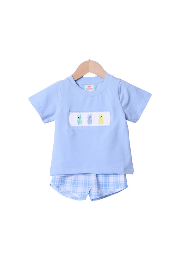 Smocked Peep Blue Gingham Short Set | The Smocked Flamingo