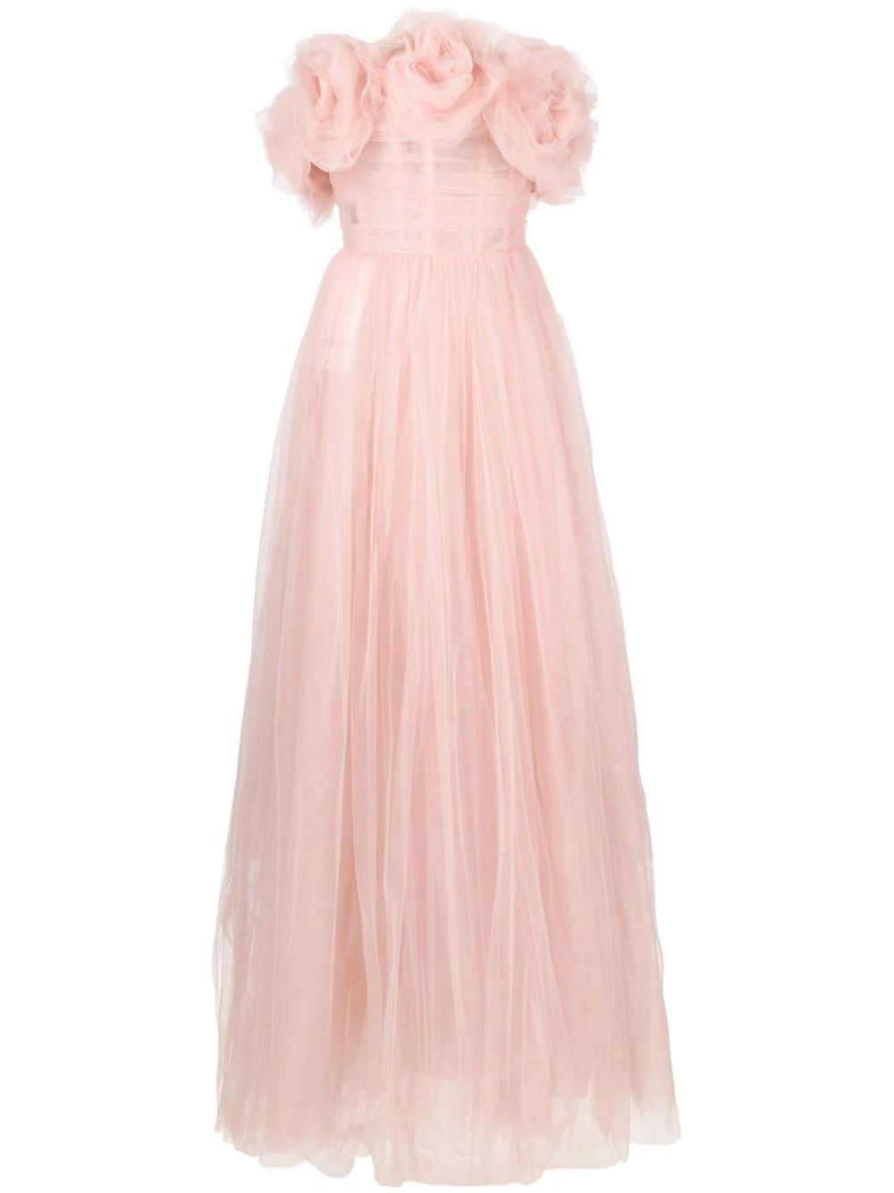 rose-appliqué tulle gown dress | Farfetch Global