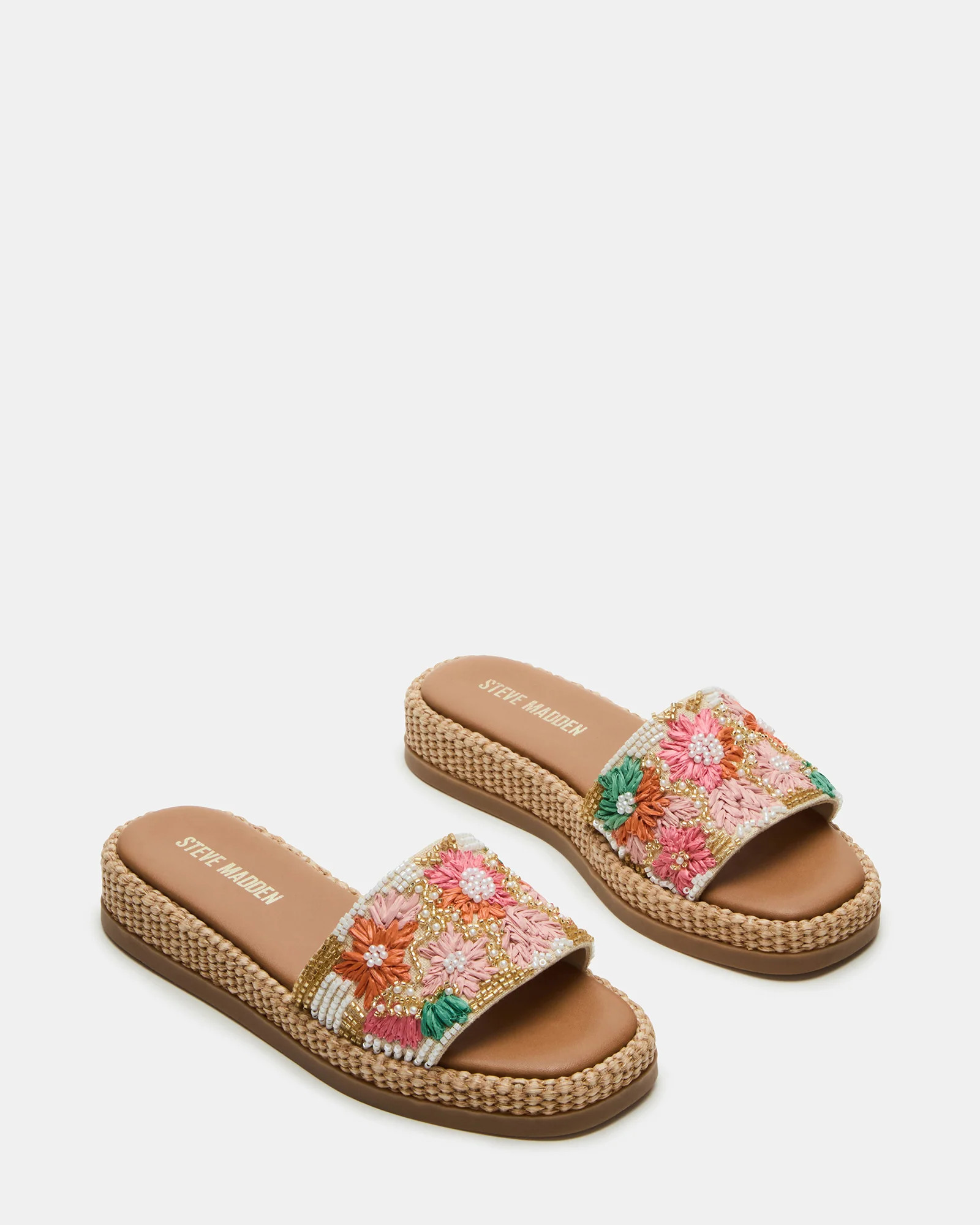 BOARDWALK Floral Multi Raffia Slides | Women's Sandals | Steve Madden (US)