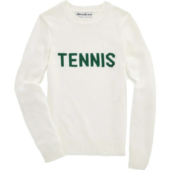 Women's Tennis Classic Crewneck Sweater, Ivory & Forest Green | Maisonette