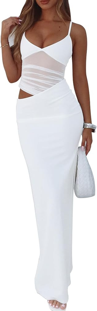 BORIFLORS Women's Sexy Bodycon V Neck Spaghetti Strap Maxi Dress Elegant Backless Cocktail Evenin... | Amazon (US)