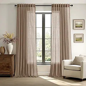 Taupe Linen Curtains 102 Inches Long 2 Panels Light Filtering Sheer Back Tab Rod Pocket Drapes Co... | Amazon (US)