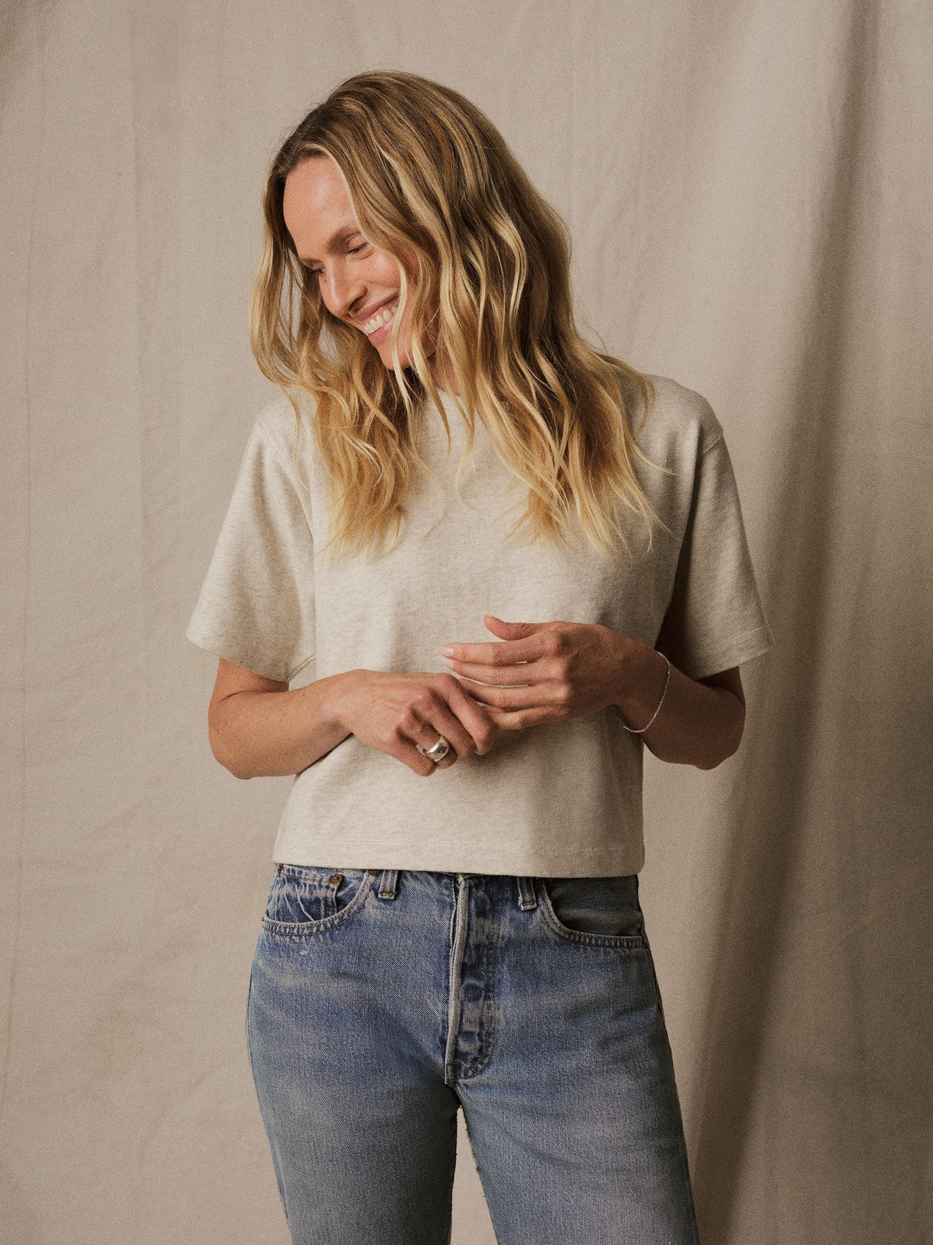 Heather Oat Field-Spec Boyfriend Crop Tee - Buck Mason- Modern American Classics | Buck Mason