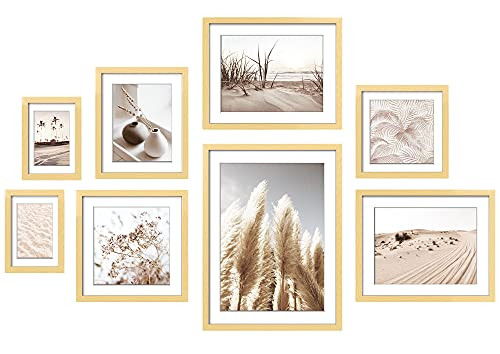 ArtbyHannah 8 Pack Modern Neutral Gallery Wall Kit with Decorative Pampas Grass Art Prints Picture F | Amazon (US)