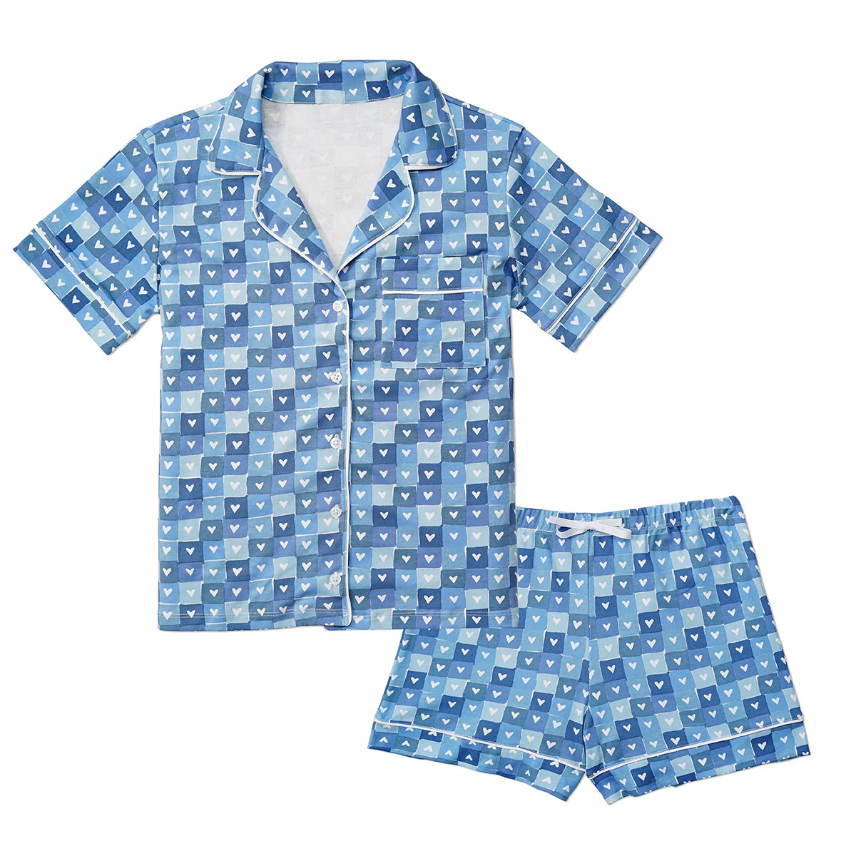 Block Hearts Women’s Button Front Short Pajama Set | Joy Street Kids LLC