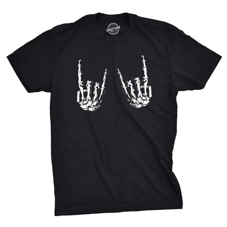 Mens Heavy Metal Bones Hands Tshirt Funny Rock On Halloween Tee (Black) - L Graphic Tees | Walmart (US)