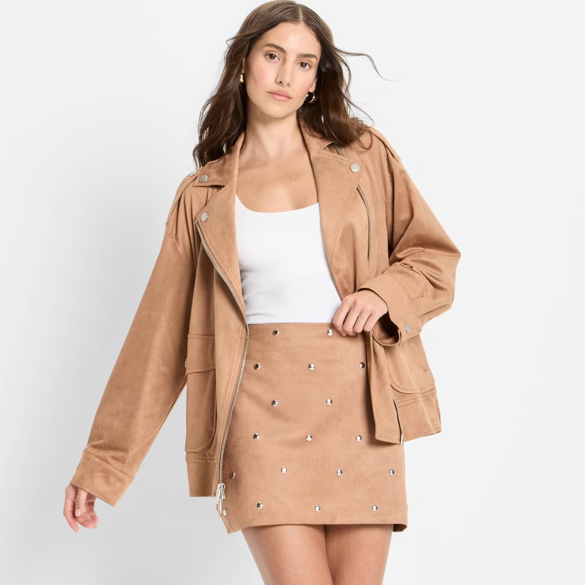Women's Suede Studded Mini A-Line Skirt - Future Collective Brown | Target