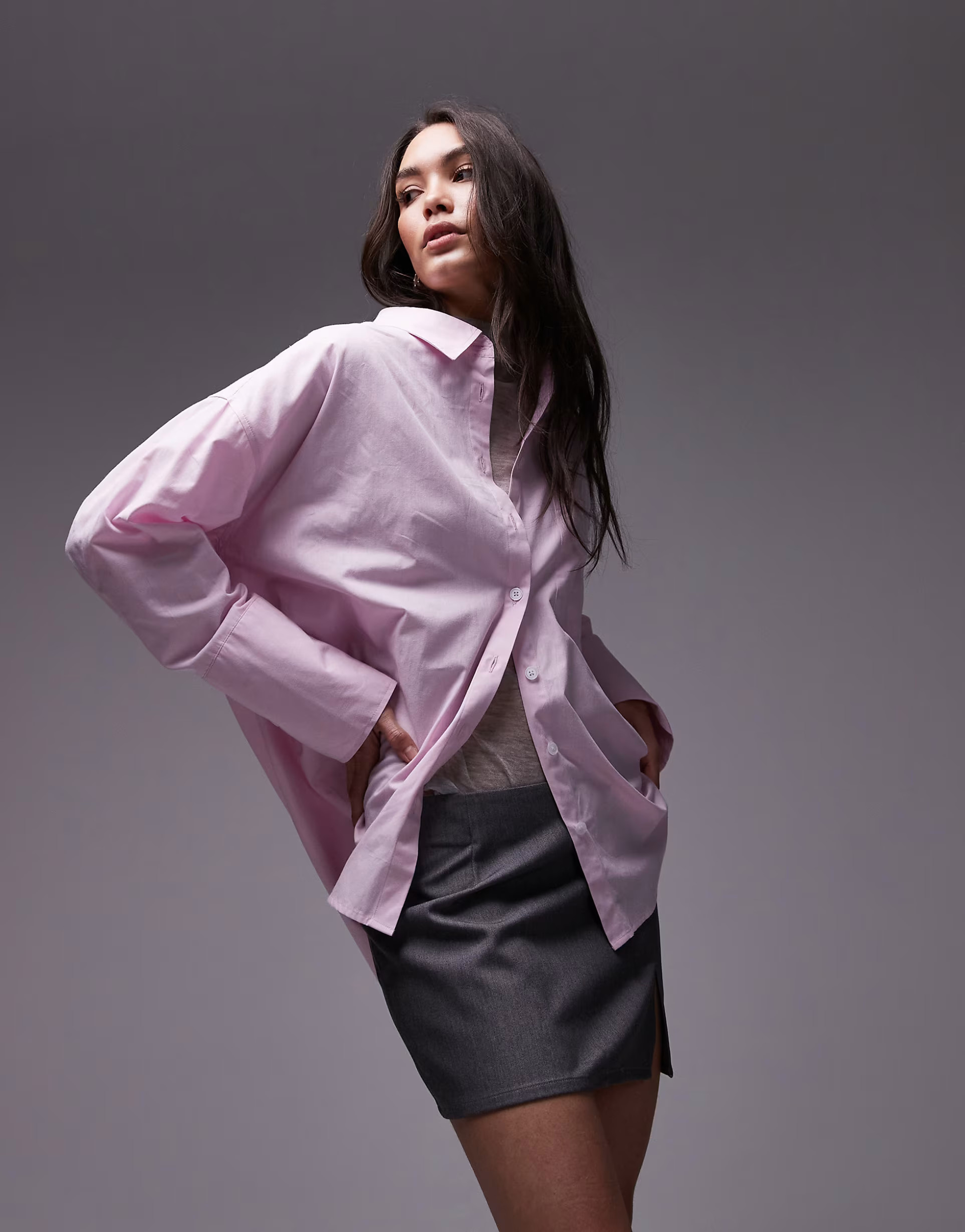 Topshop deep cuff poplin shirt in baby pink | ASOS (Global)