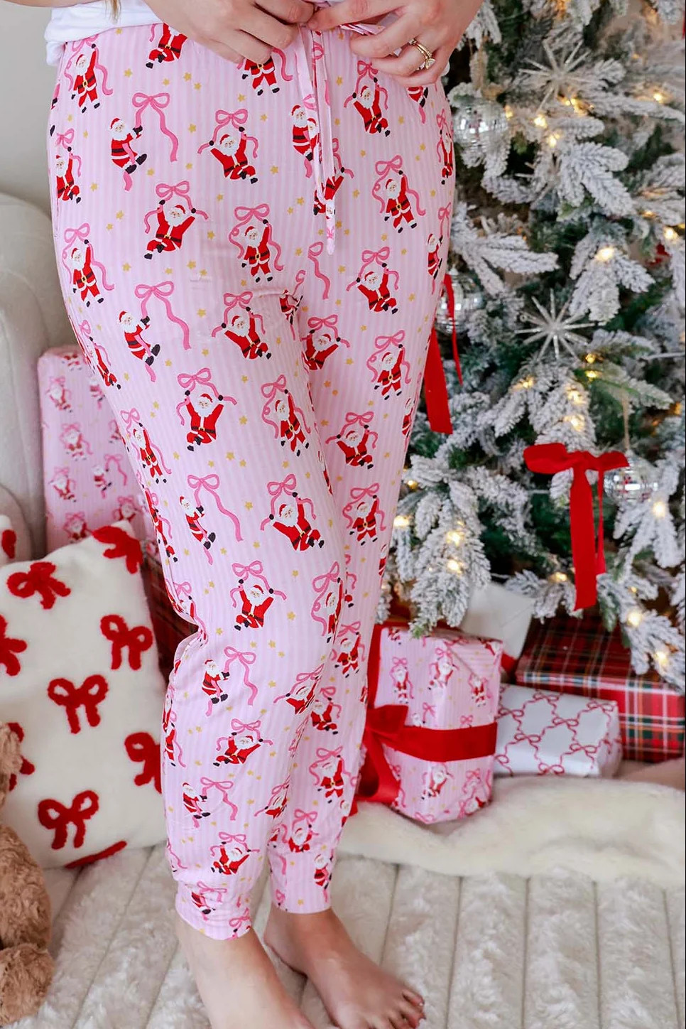 Women's Christmas Pajama Pants | Jolly Ribbons | Caden Lane