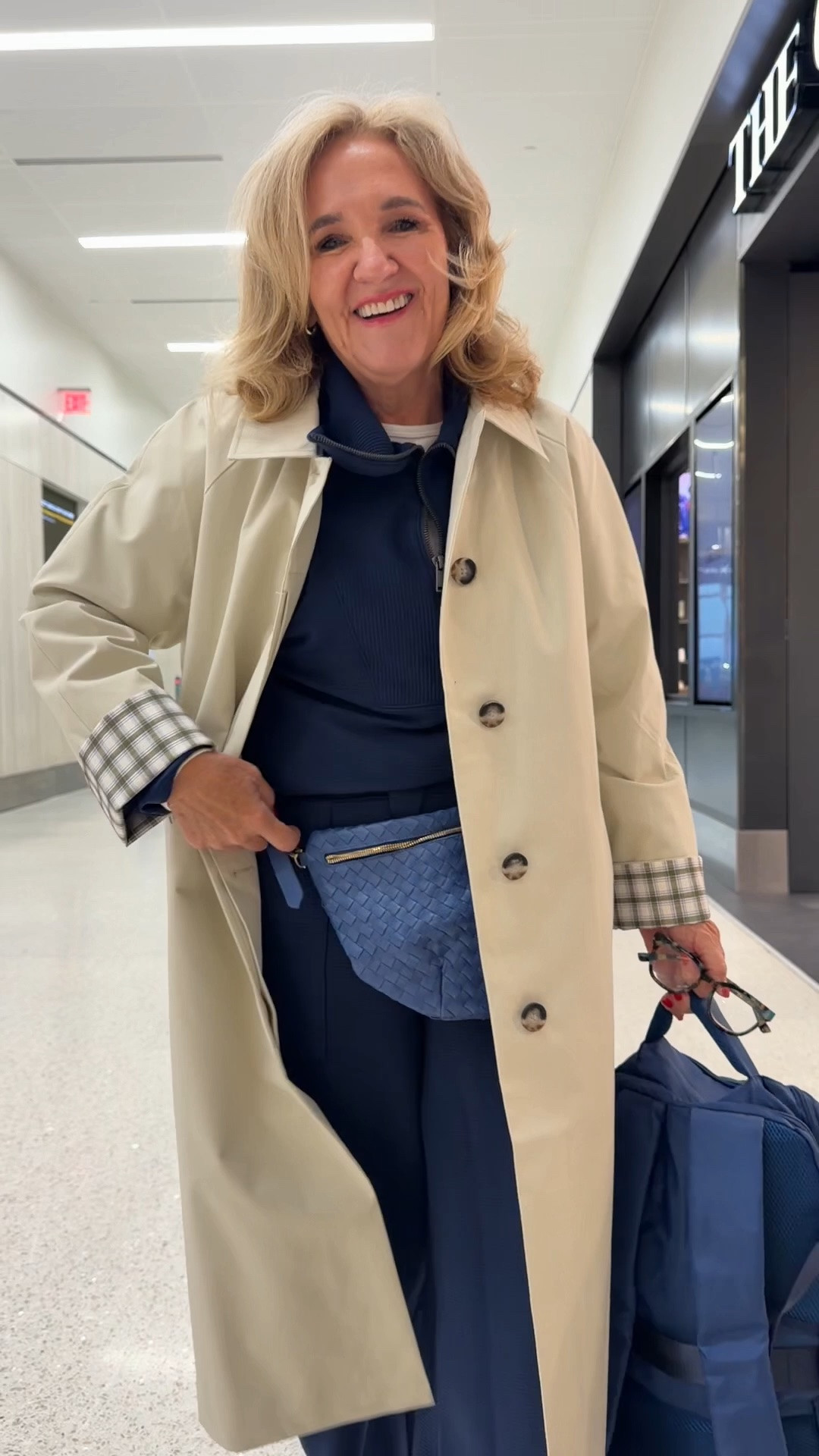 What I wore on my overnight flight to London this spring. Also great for fall travel. 
25% off code AE25 through 8/30 Spanx French air essentials has a bit more body than the traditional fabric. Wearing a med in top med petite in bottom 

Lightweight trench was perfect for layering. Med petite 
And cross body Fanny pack is such a great bag for on the go lots of moving travel.

#LTKOver40 #LTKTravel #LTKSaleAlert