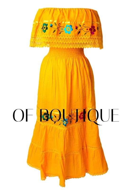 Women's YELLOW Mexican Dress Traditional Crochet Style | Etsy | Etsy (US)