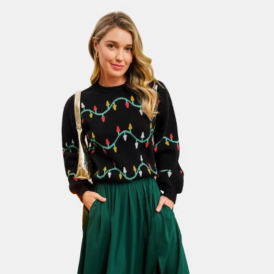 Women's Festive Holiday Lights Knit Sweater - Cupshe-M-Black | Target