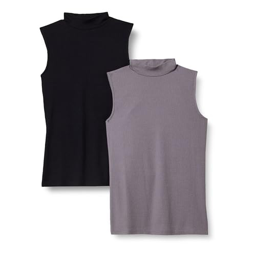 Amazon Essentials Women's Mock-Neck Slim-Fit Rib-Knit Sleeveless Top, Pack of 2, Grey/Black, XX-Large | Amazon (US)