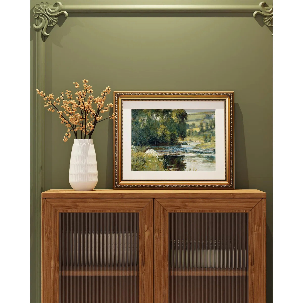 Vintage Gold Framed Wall Art, Nature Streamside Retro Paintings, Canvas Prints Artwork with Antiq... | Wayfair North America