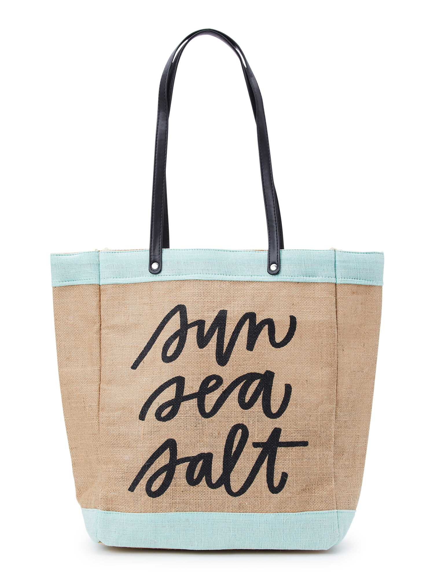 No Boundaries Women's Burlap Large Beach Tote Handbag, Green | Walmart (US)