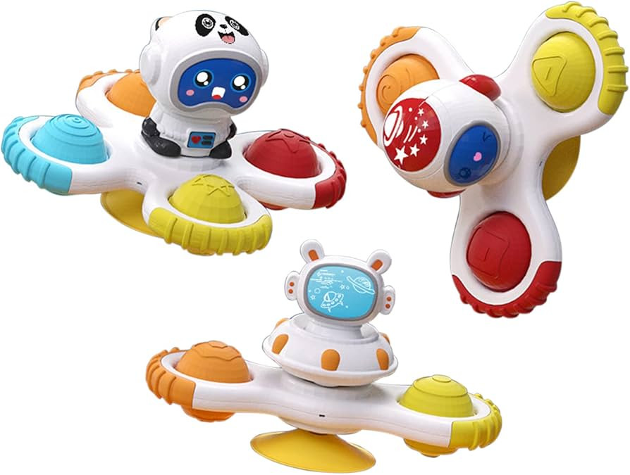 Baby Spinning Top Rattle Toys 3 Pcs, Suction Cup Infant Spinner Toy 12 Months+, Sensory Spin Bath... | Amazon (US)