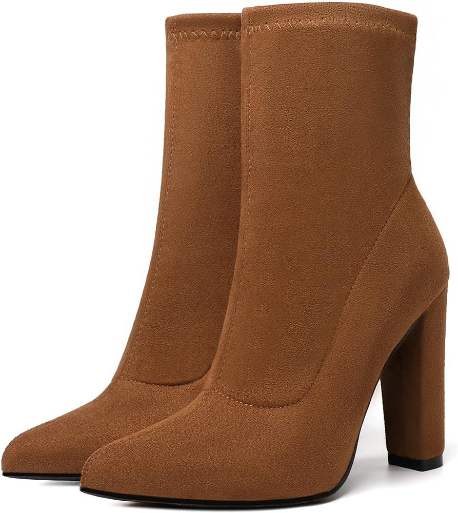 risdoada Women's Sock Boots Chunky Heel Ankle Boots Pointed Toe Elastic Suede Fall Winter High He... | Amazon (US)