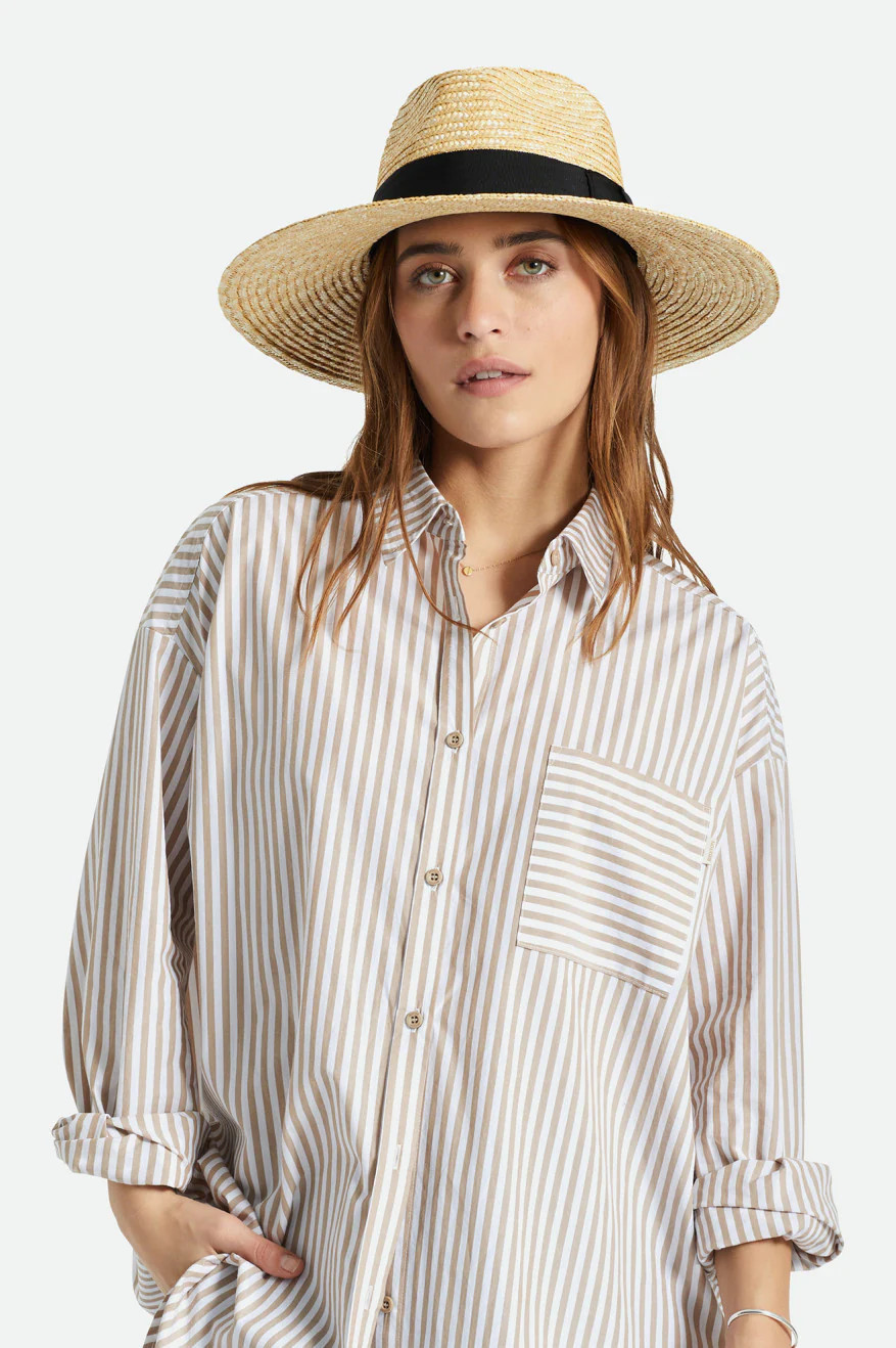 Women's Joanna Wide-Brim Straw Fedora Hat - Honey | Brixton